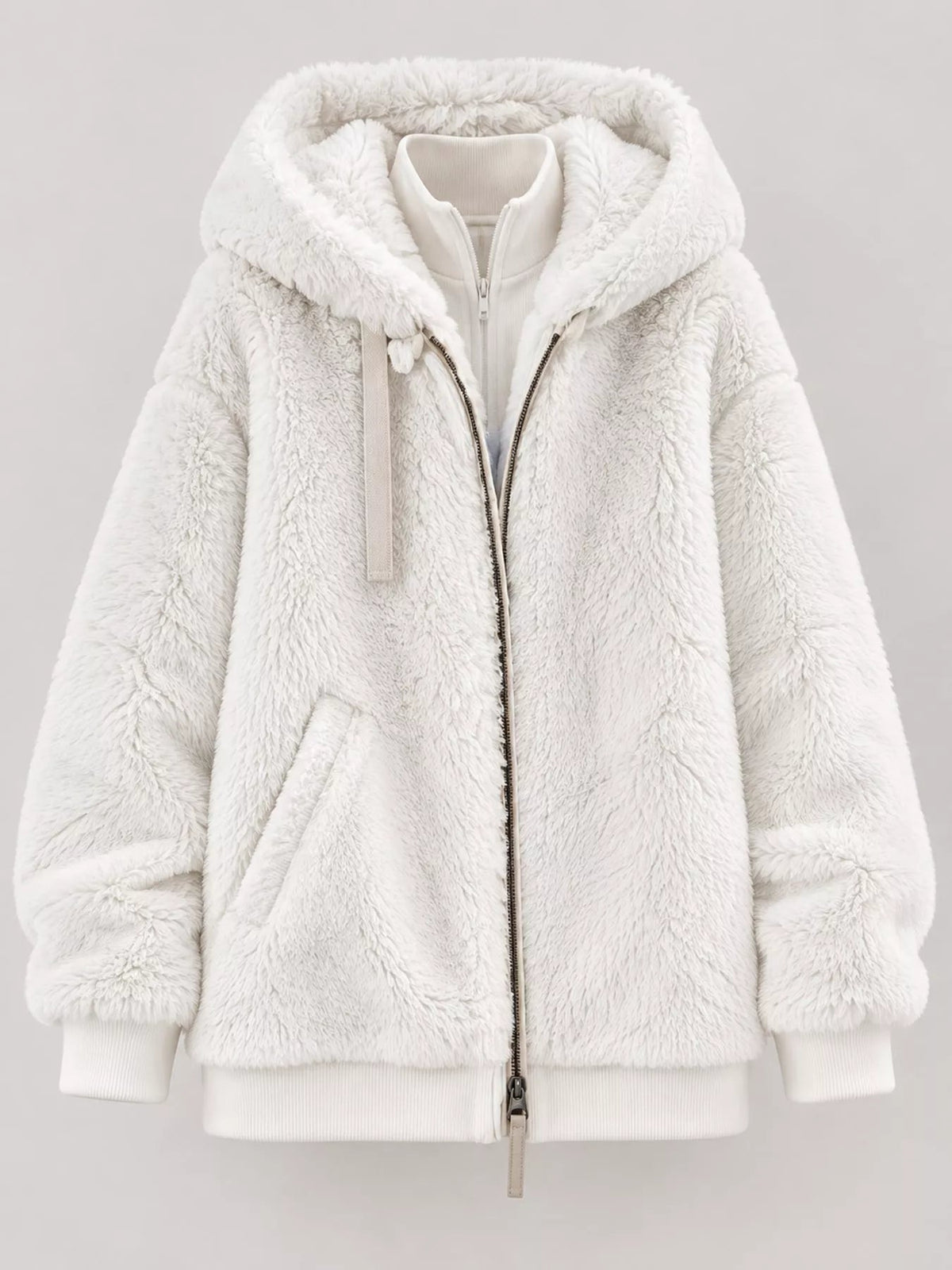 Full Size Faux Fur Zip Up Hooded Outerwear Plus Size - Bitsy Gypsy Boutique