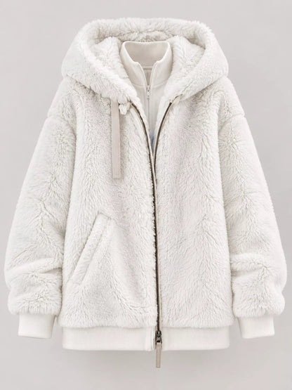 Full Size Faux Fur Zip Up Hooded Outerwear Plus Size - Bitsy Gypsy Boutique