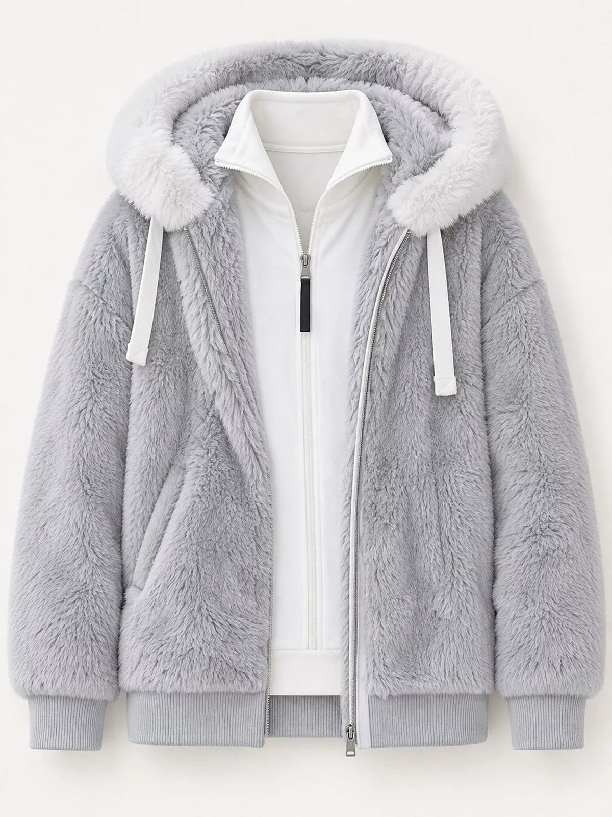 Full Size Faux Fur Zip Up Hooded Outerwear Plus Size - Bitsy Gypsy Boutique