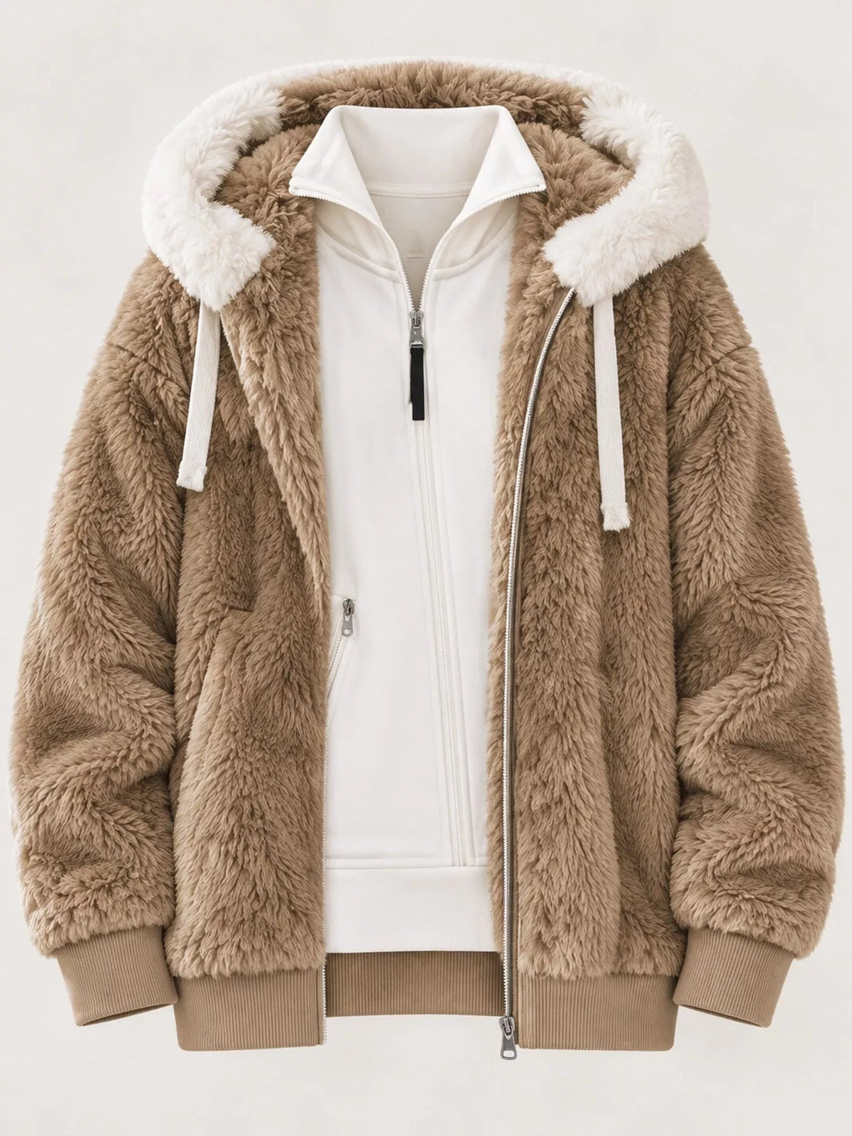 Full Size Faux Fur Zip Up Hooded Outerwear Plus Size - Bitsy Gypsy Boutique
