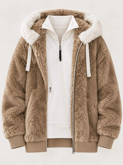 Full Size Faux Fur Zip Up Hooded Outerwear Plus Size - Bitsy Gypsy Boutique
