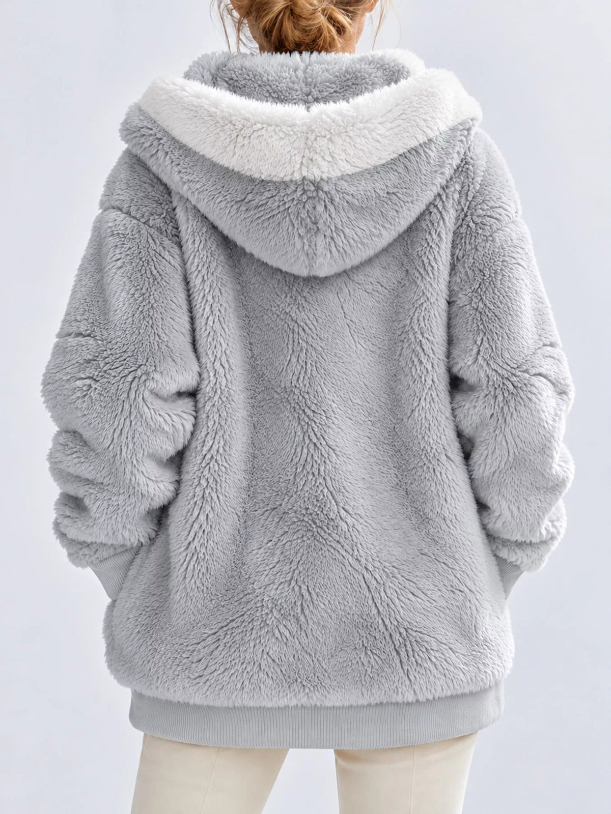 Full Size Faux Fur Zip Up Hooded Outerwear Plus Size - Bitsy Gypsy Boutique