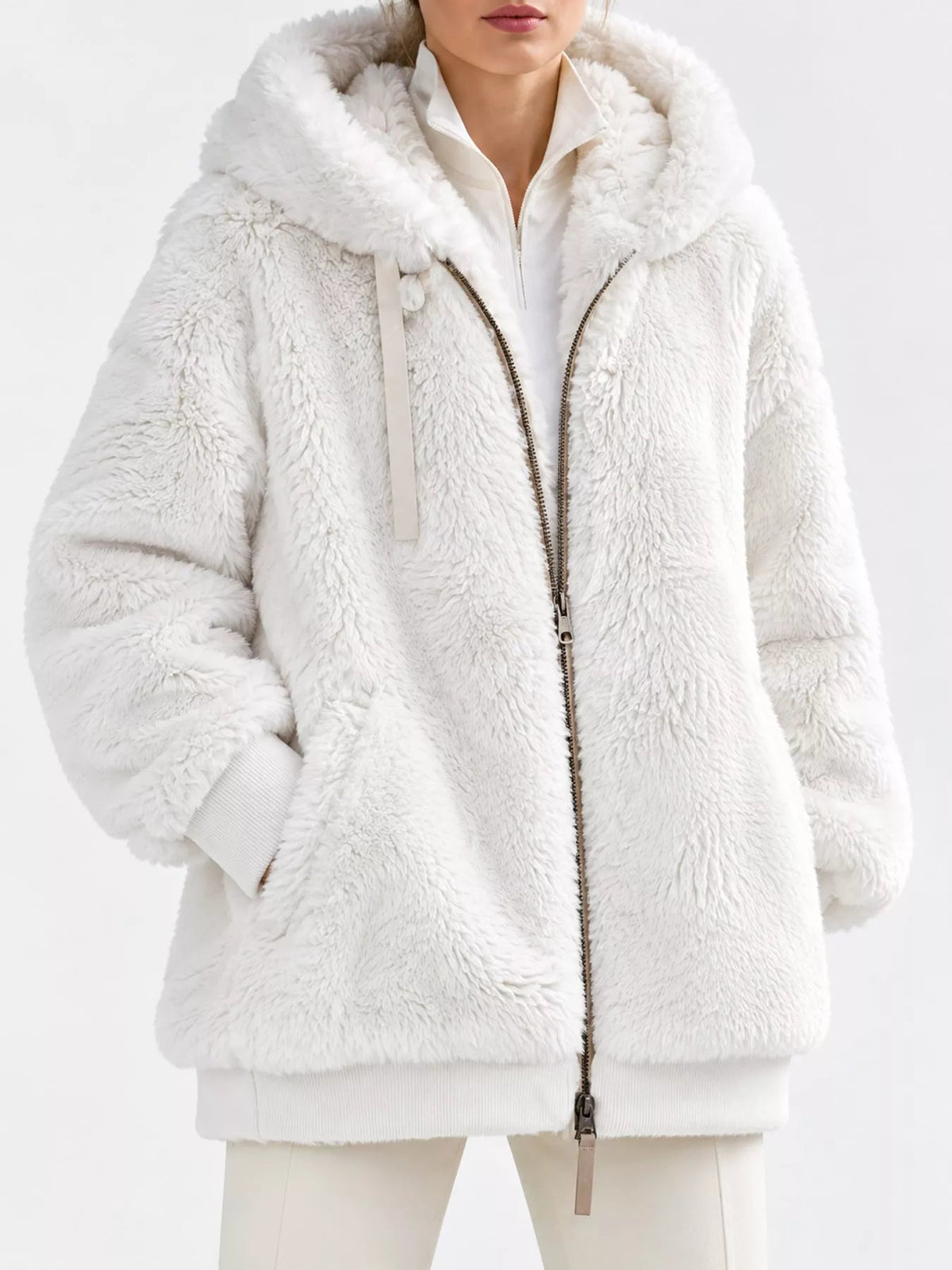 Full Size Faux Fur Zip Up Hooded Outerwear Plus Size - Bitsy Gypsy Boutique