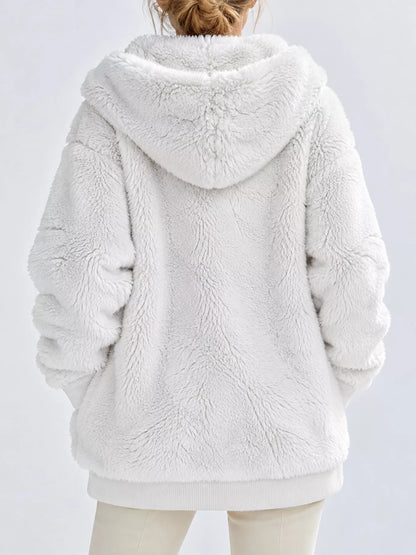 Full Size Faux Fur Zip Up Hooded Outerwear Plus Size - Bitsy Gypsy Boutique