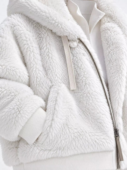 Full Size Faux Fur Zip Up Hooded Outerwear Plus Size - Bitsy Gypsy Boutique