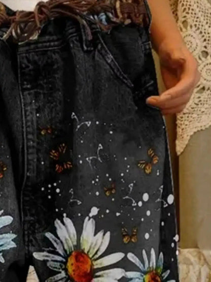 Full Size Floral Distressed Cropped Jeans Plus Size - Bitsy Gypsy Boutique