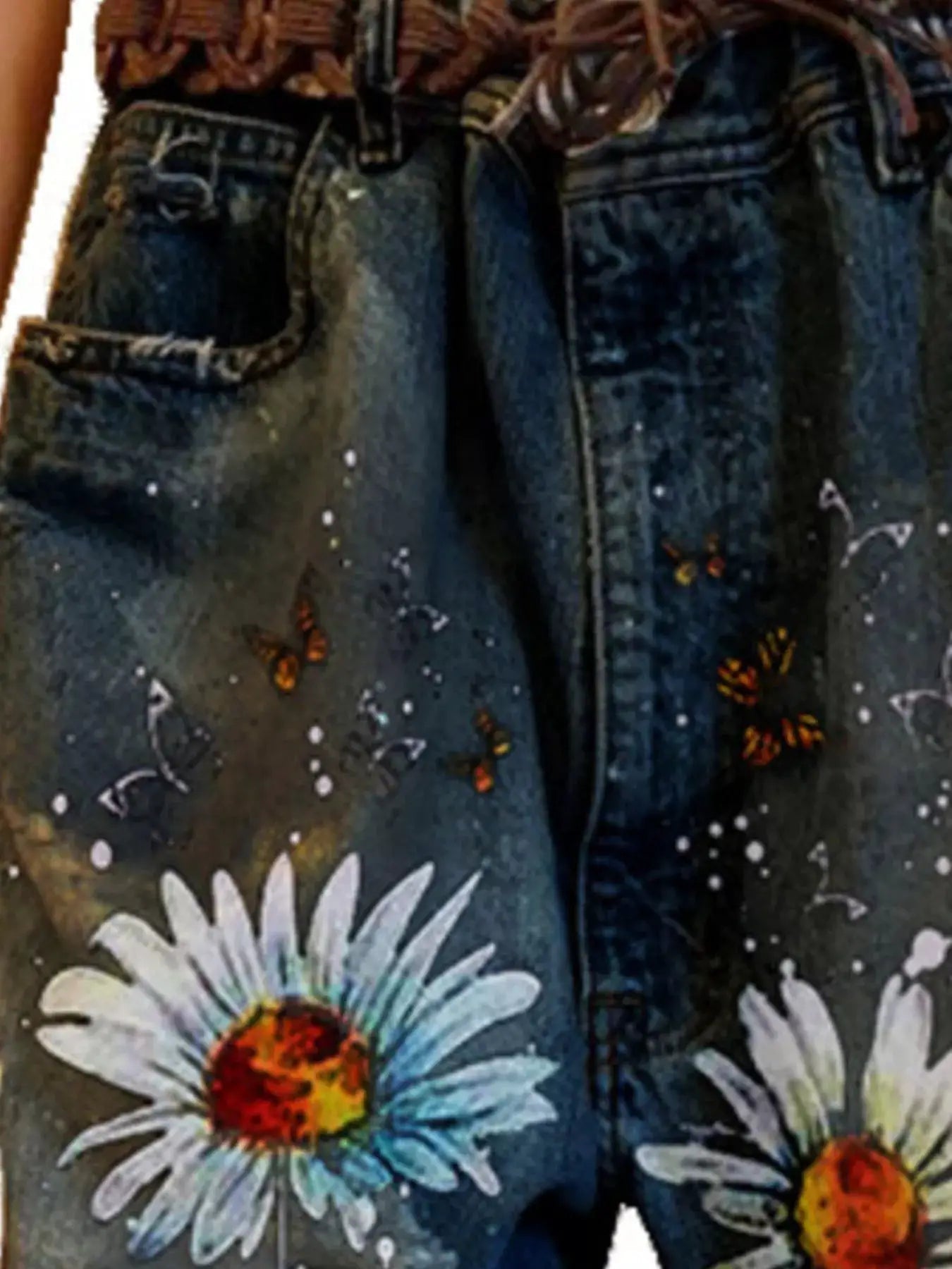 Full Size Floral Distressed Cropped Jeans Plus Size - Bitsy Gypsy Boutique