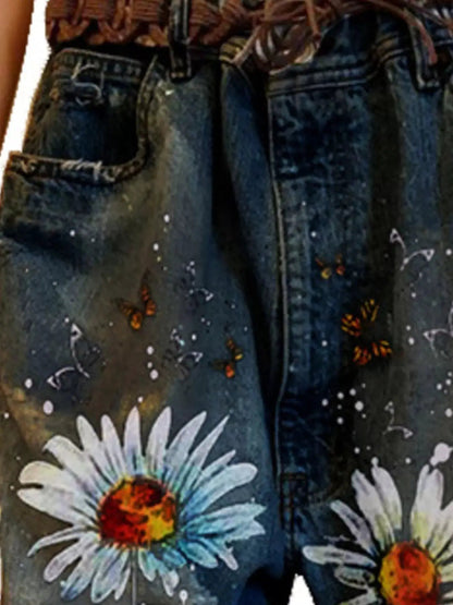Full Size Floral Distressed Cropped Jeans Plus Size - Bitsy Gypsy Boutique