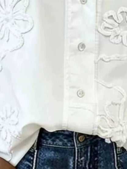 Full Size Floral Embroidered Ruffle V-Neck Blouse Plus Size - Bitsy Gypsy Boutique