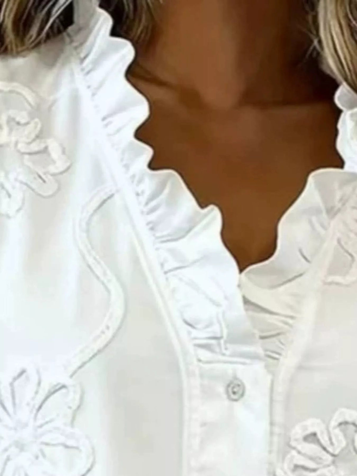 Full Size Floral Embroidered Ruffle V-Neck Blouse Plus Size - Bitsy Gypsy Boutique