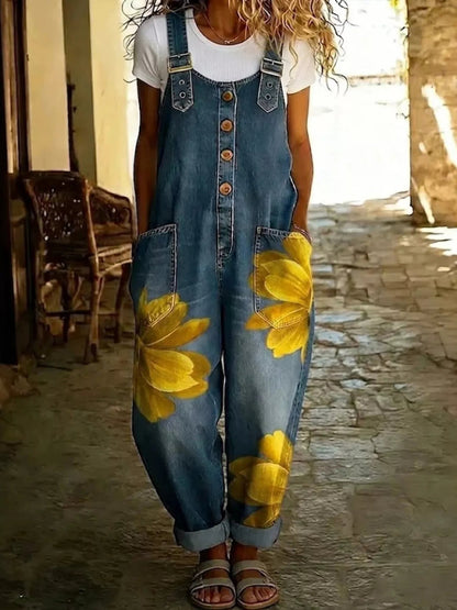 Full Size Floral Print Button Front Overalls Plus Size - Bitsy Gypsy Boutique