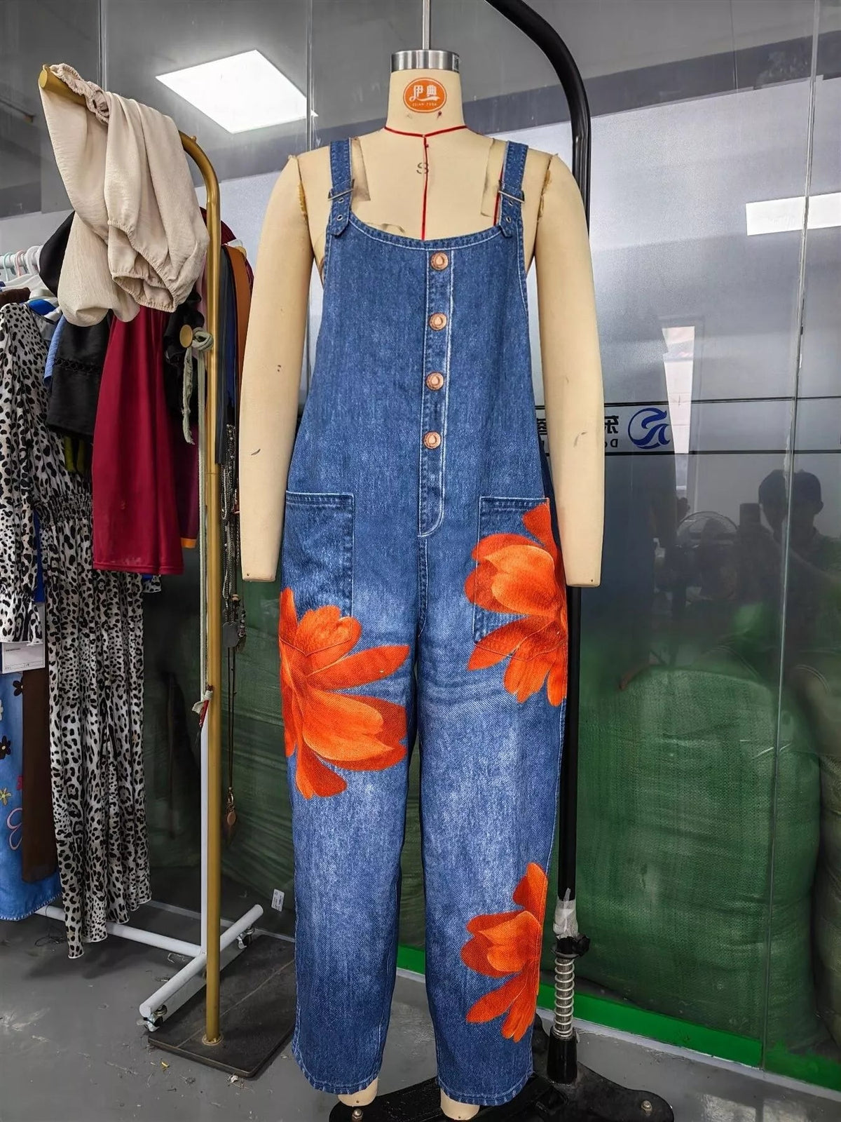Full Size Floral Print Button Front Overalls Plus Size - Bitsy Gypsy Boutique