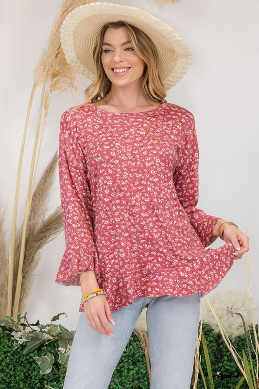 Full Size Floral Ruffle Detail Top - Bitsy Gypsy Boutique