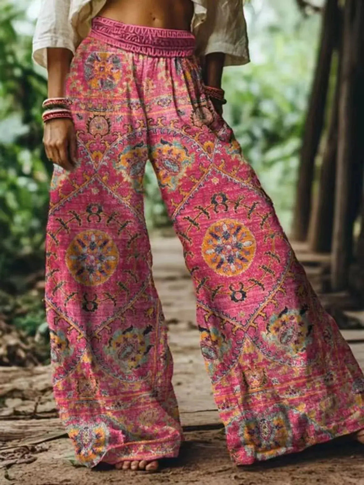 Full Size Floral Wide-Leg Pants Plus Size - Bitsy Gypsy Boutique