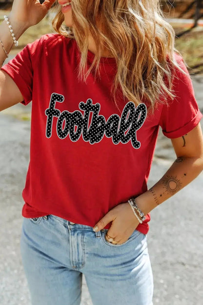 Full Size Football Polka Dot Letter Graphic Game Day T Shirt Plus Size - Bitsy Gypsy Boutique