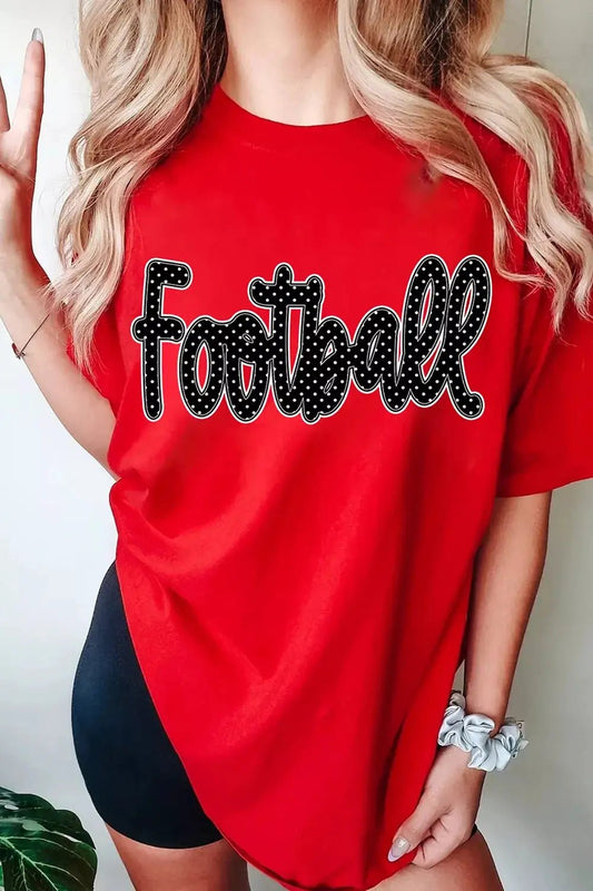 Full Size Football Polka Dot Letter Graphic Game Day T Shirt Plus Size - Bitsy Gypsy Boutique