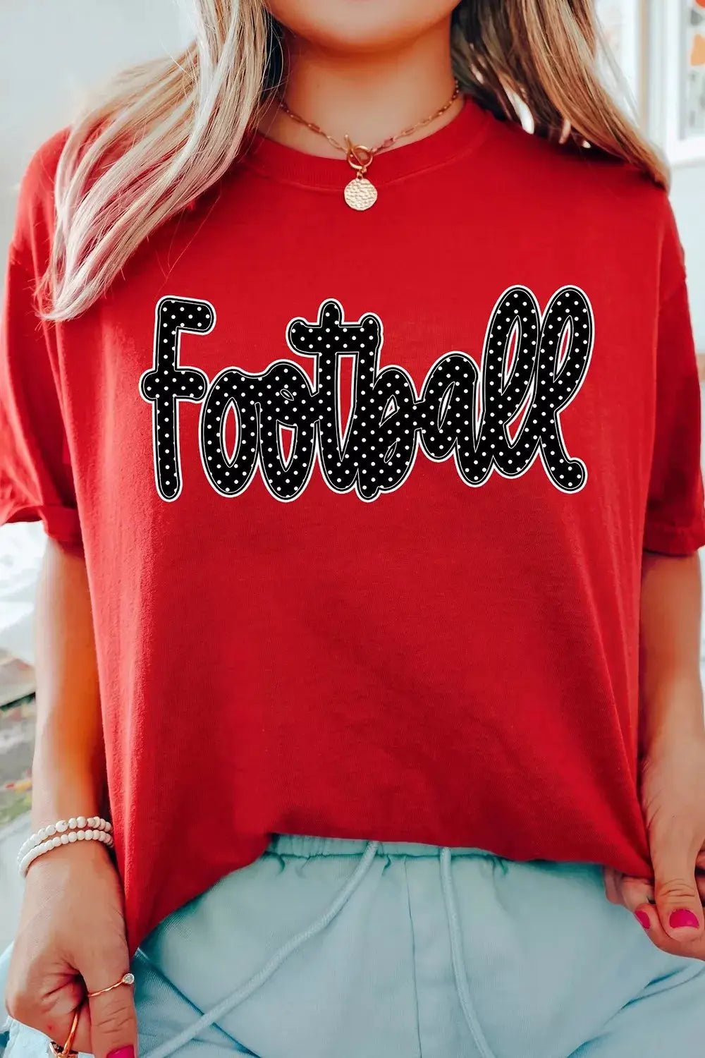 Full Size Football Polka Dot Letter Graphic Game Day T Shirt Plus Size - Bitsy Gypsy Boutique