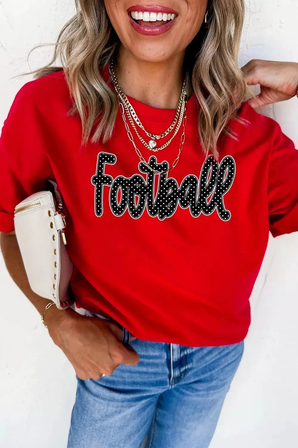 Full Size Football Polka Dot Letter Graphic Game Day T Shirt Plus Size - Bitsy Gypsy Boutique