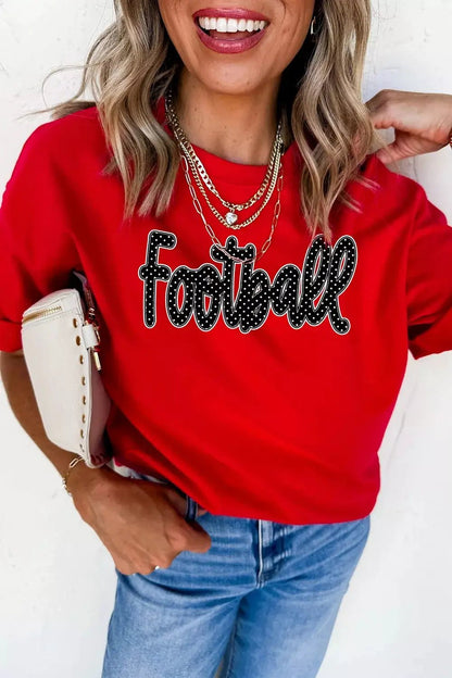 Full Size Football Polka Dot Letter Graphic Game Day T Shirt Plus Size - Bitsy Gypsy Boutique
