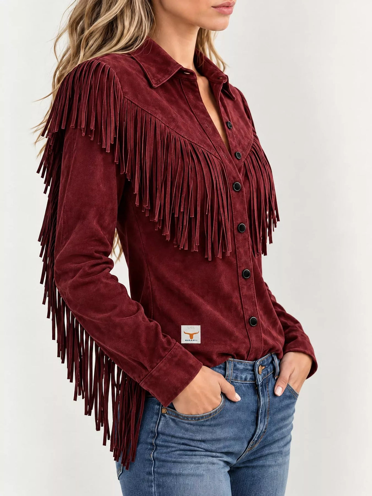 Full Size Fringed Button Up Shirt Plus Size - Bitsy Gypsy Boutique
