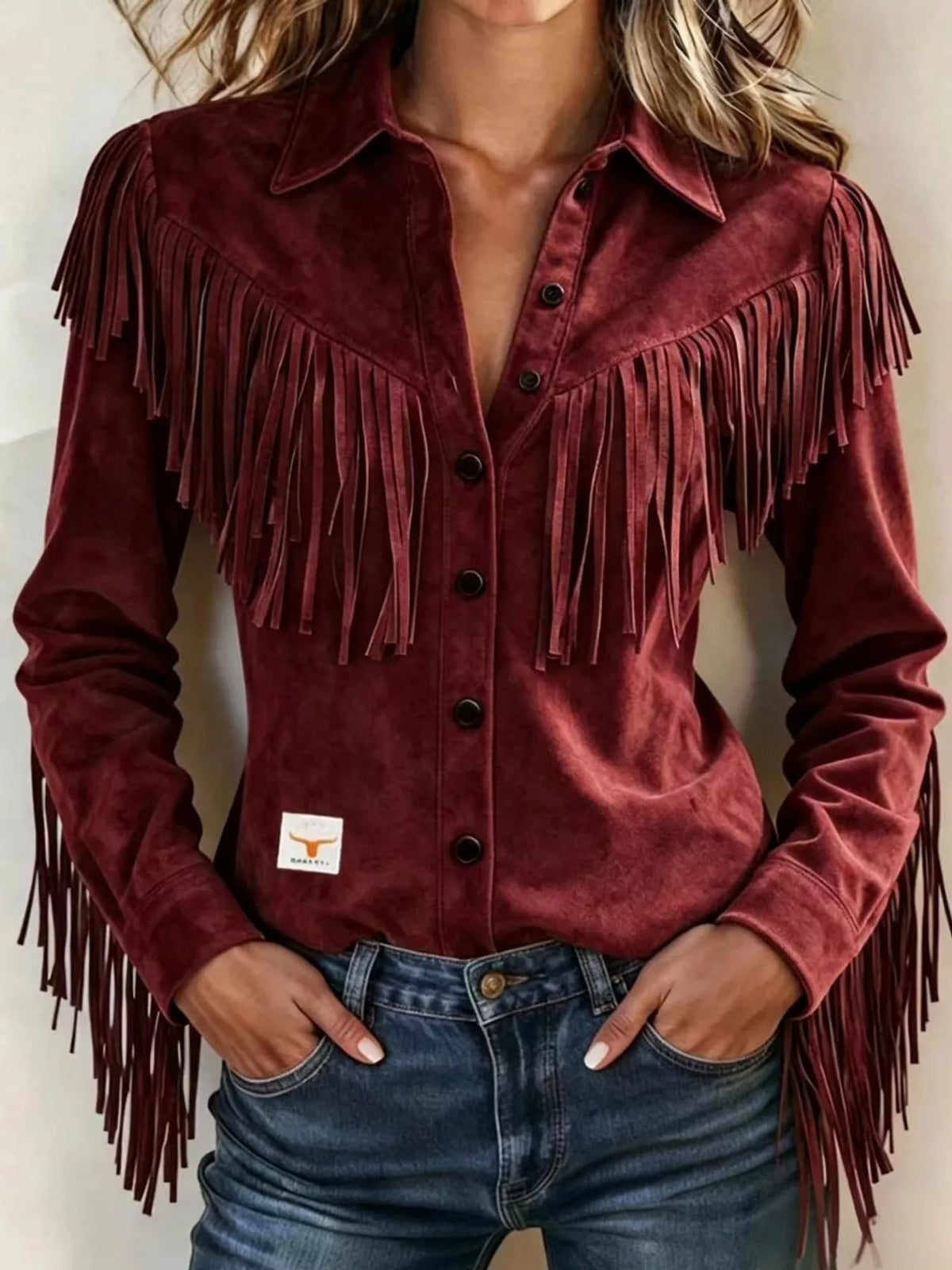 Full Size Fringed Button Up Shirt Plus Size - Bitsy Gypsy Boutique