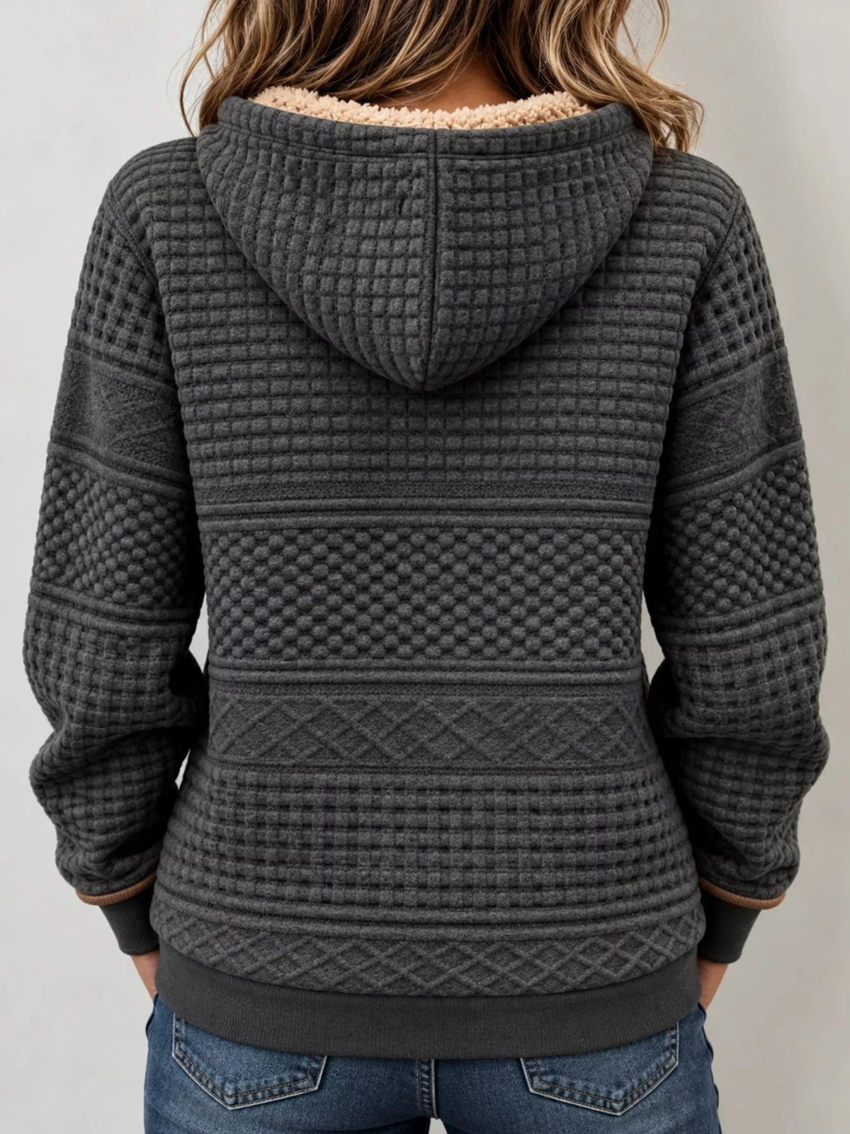Full Size Half Zip Texture Hoodie Plus Size - Bitsy Gypsy Boutique
