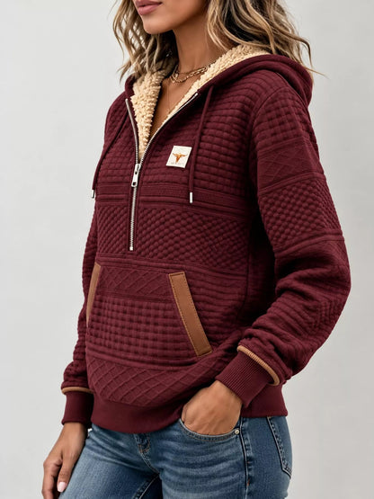 Full Size Half Zip Texture Hoodie Plus Size - Bitsy Gypsy Boutique
