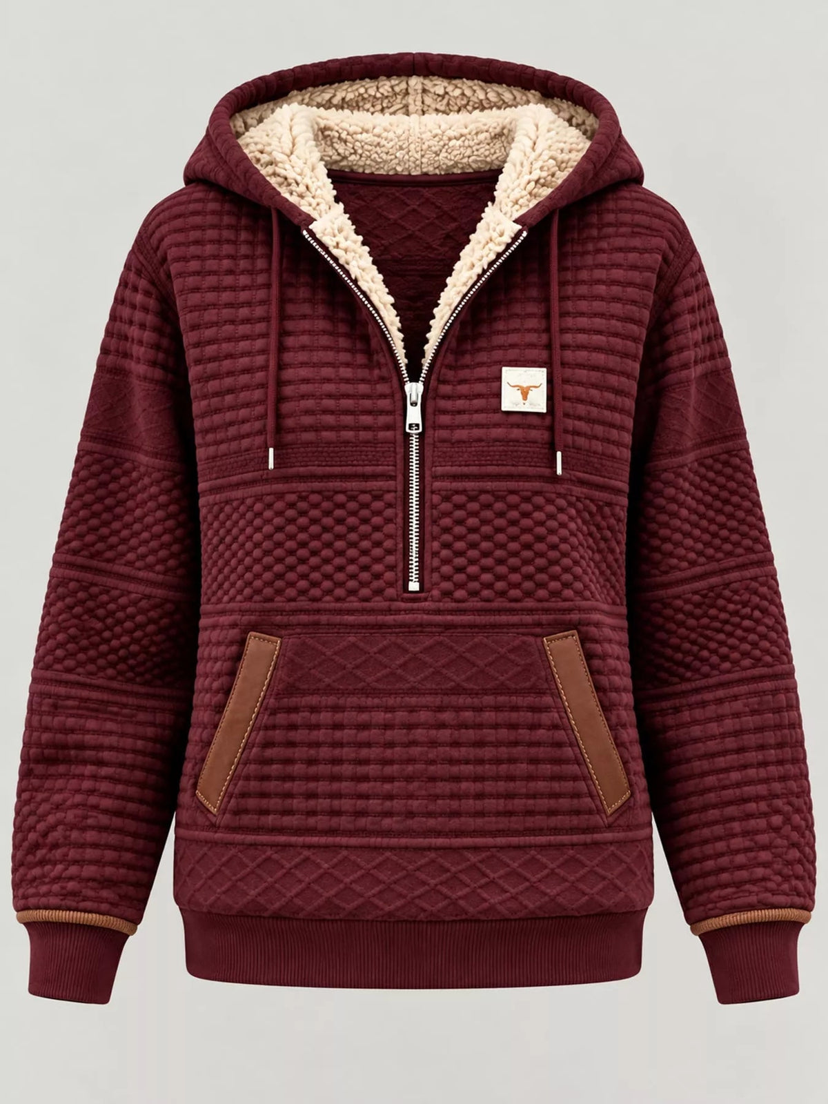 Full Size Half Zip Texture Hoodie Plus Size - Bitsy Gypsy Boutique