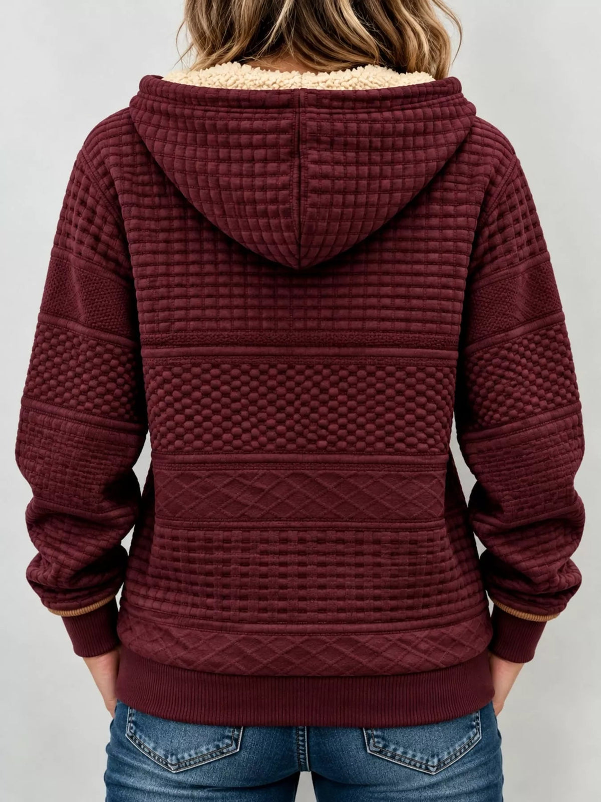 Full Size Half Zip Texture Hoodie Plus Size - Bitsy Gypsy Boutique