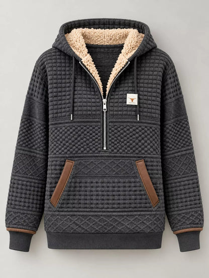 Full Size Half Zip Texture Hoodie Plus Size - Bitsy Gypsy Boutique