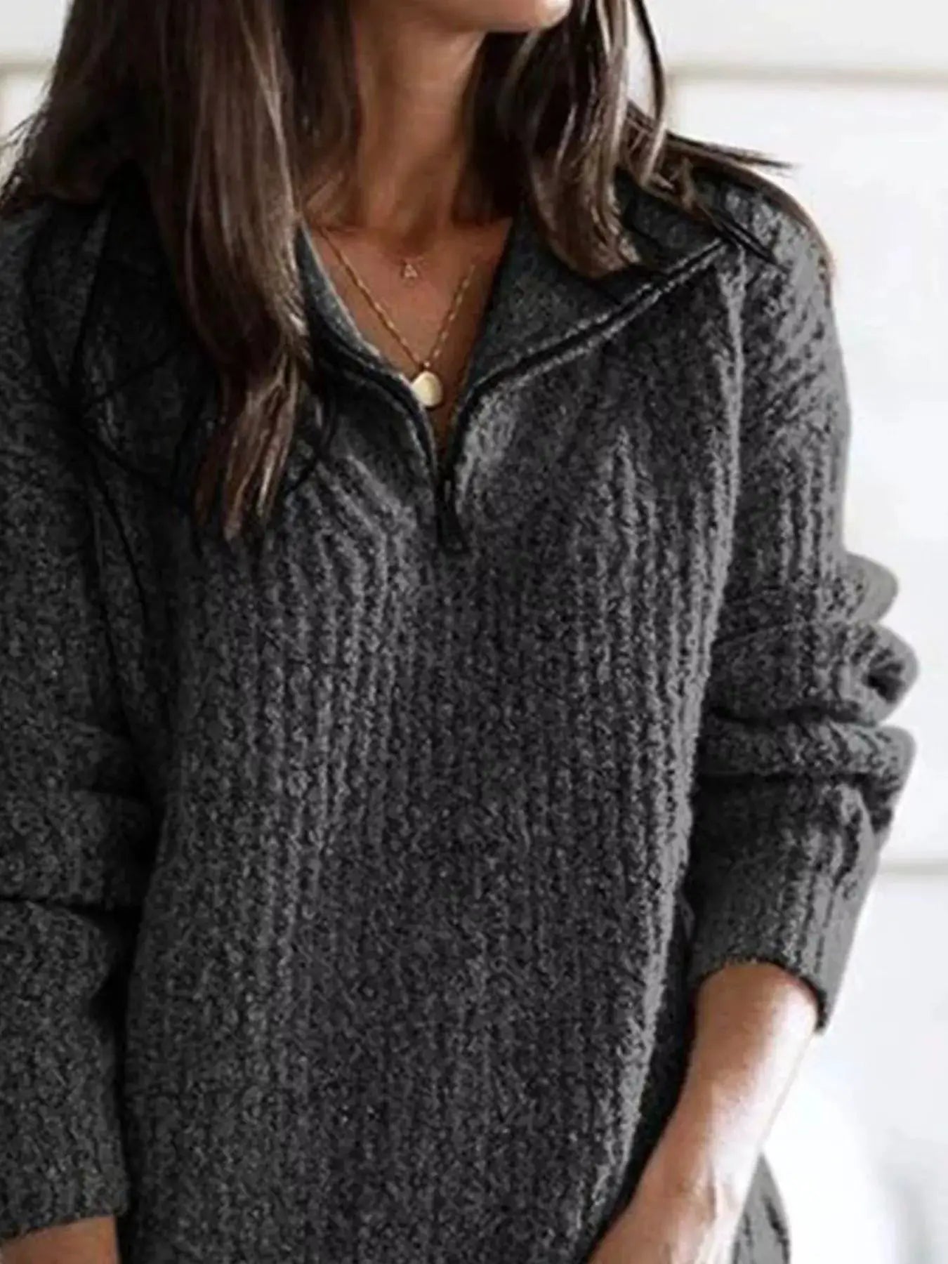Fall Dreams Half-Zip Textured Sweater by Trendsi