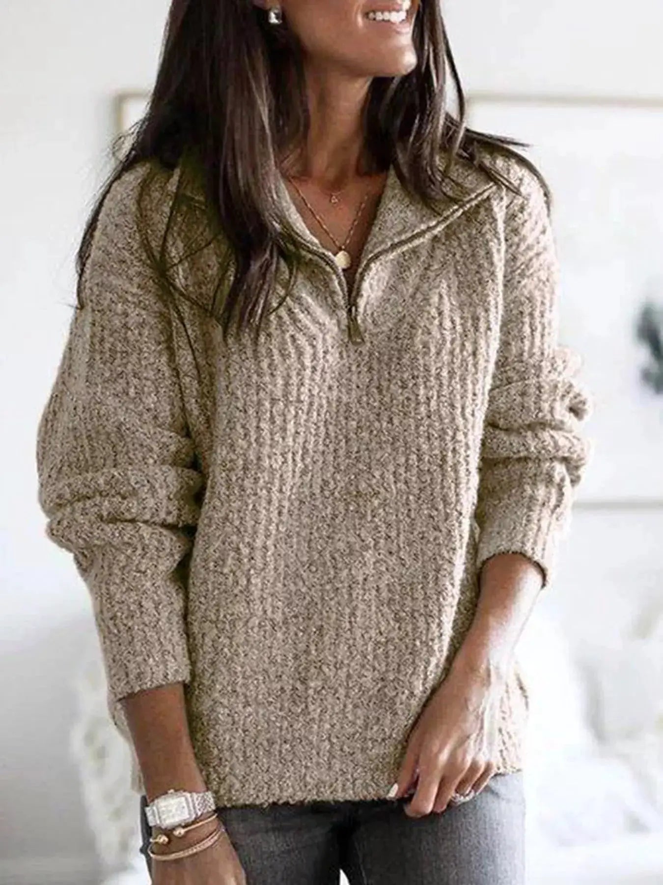 Fall Dreams Half-Zip Textured Sweater by Trendsi
