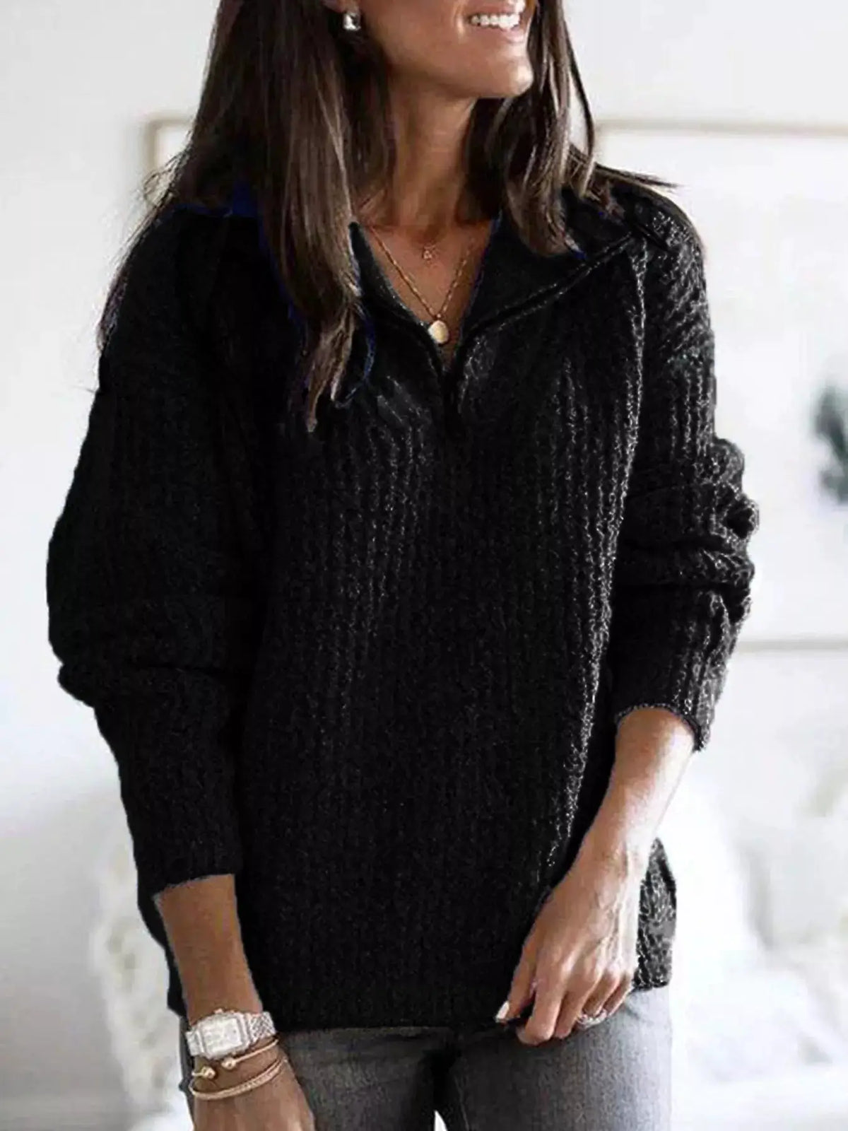 Fall Dreams Half-Zip Textured Sweater by Trendsi