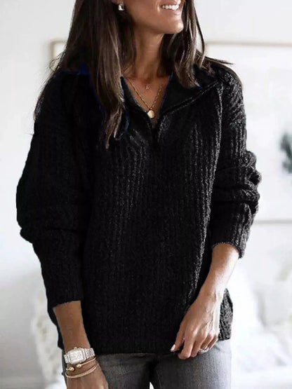 Fall Dreams Half-Zip Textured Sweater by Trendsi