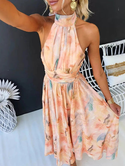 Full Size Halter Neck Floral Print Maxi Dress Plus Size - Bitsy Gypsy Boutique