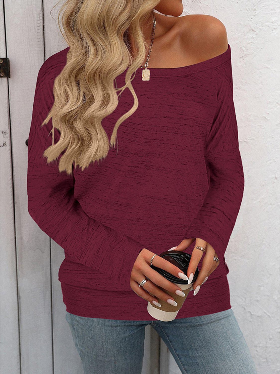 Full Size Heathered Long Sleeve Top - Bitsy Gypsy Boutique