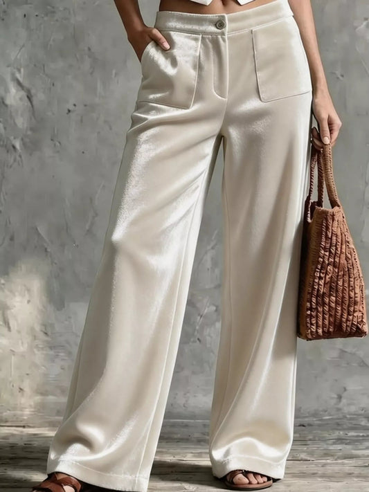 Full Size High-Waisted Wide-Leg Velvet Pants with Pockets Plus Size - Bitsy Gypsy Boutique