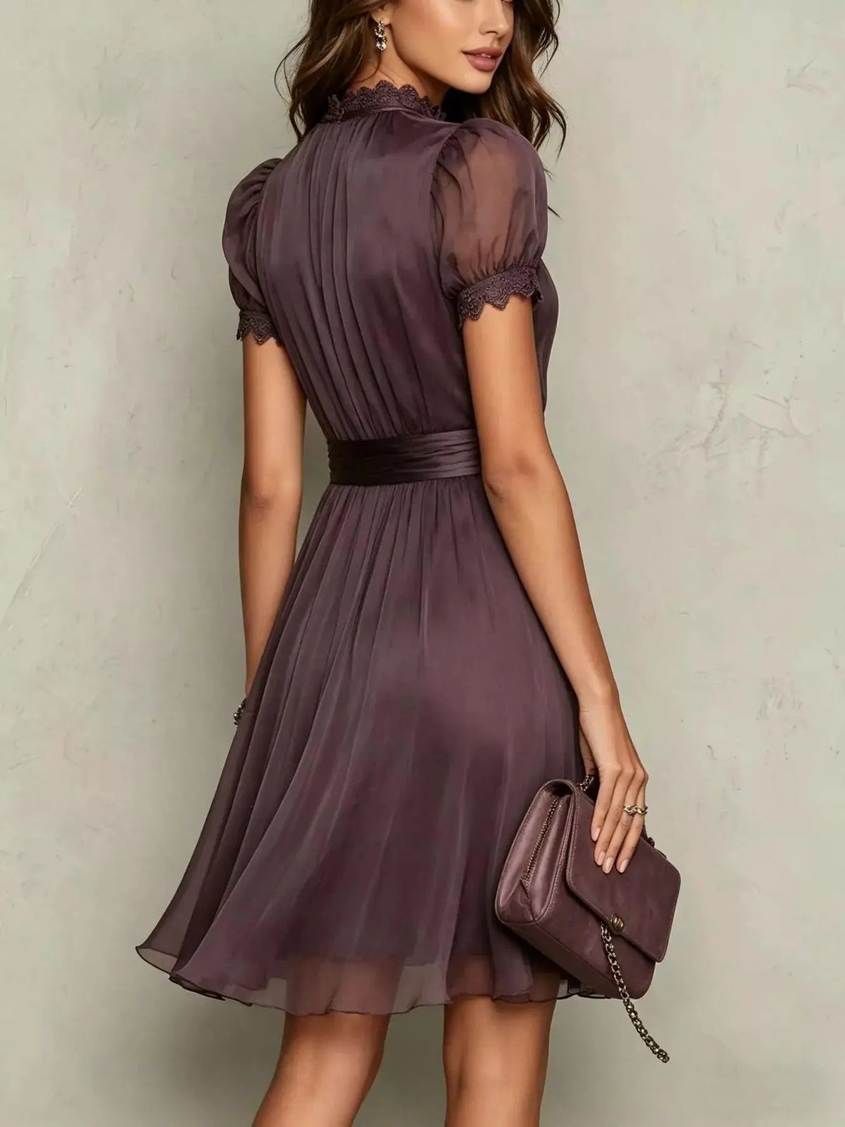 Full Size Lace Trim Puff Sleeve A-Line Dress Plus Size - Bitsy Gypsy Boutique