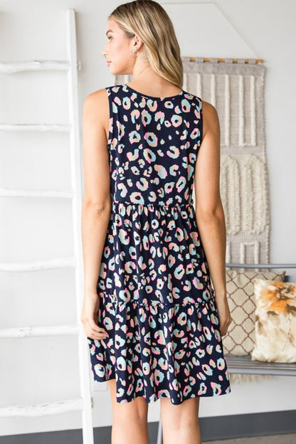 Full Size Leopard V - Neck Ruffled Tank Dress - Bitsy Gypsy Boutique