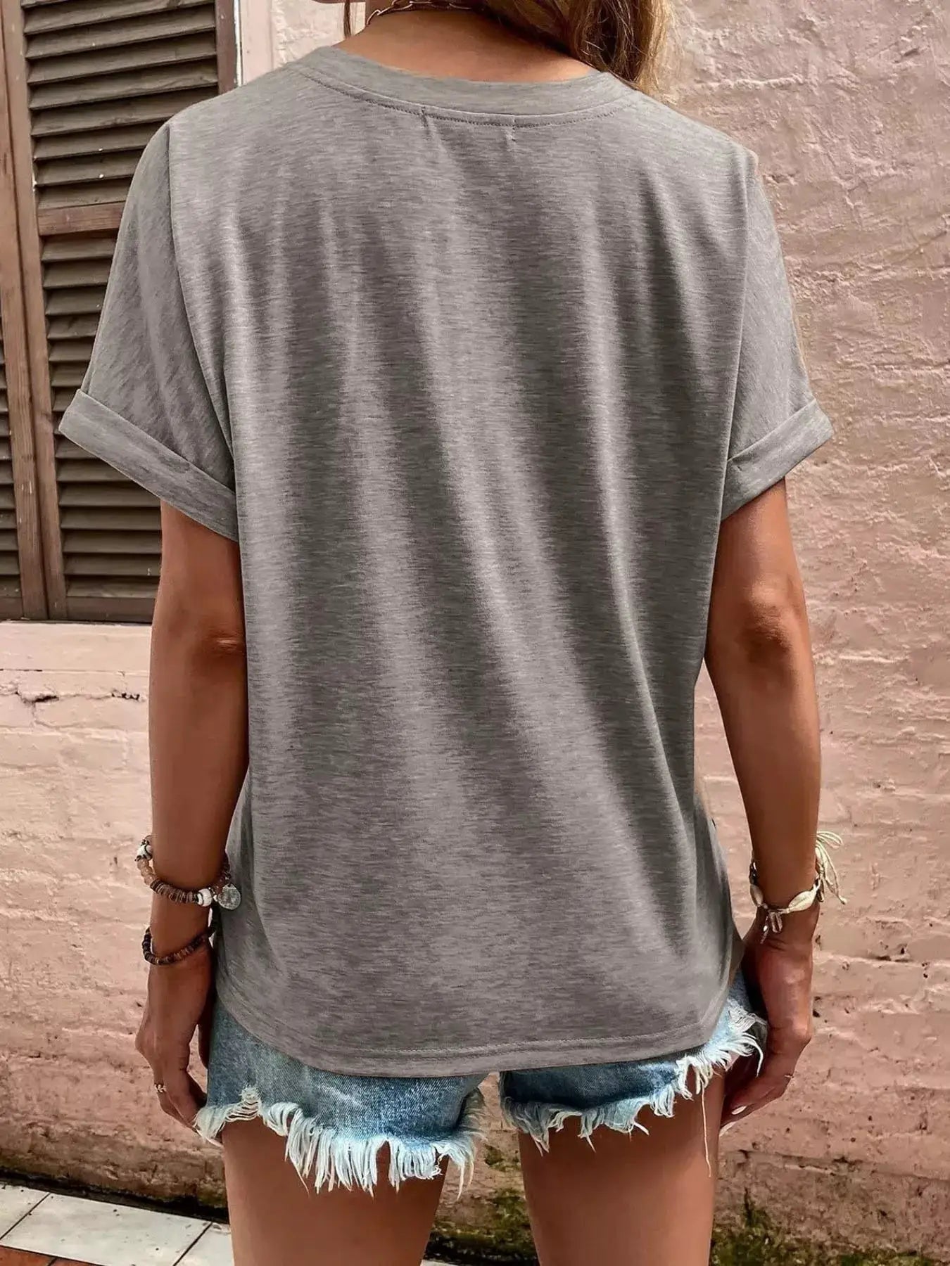 Full Size Notched T-Shirt with Rolled Sleeves Plus Size by Trendsi