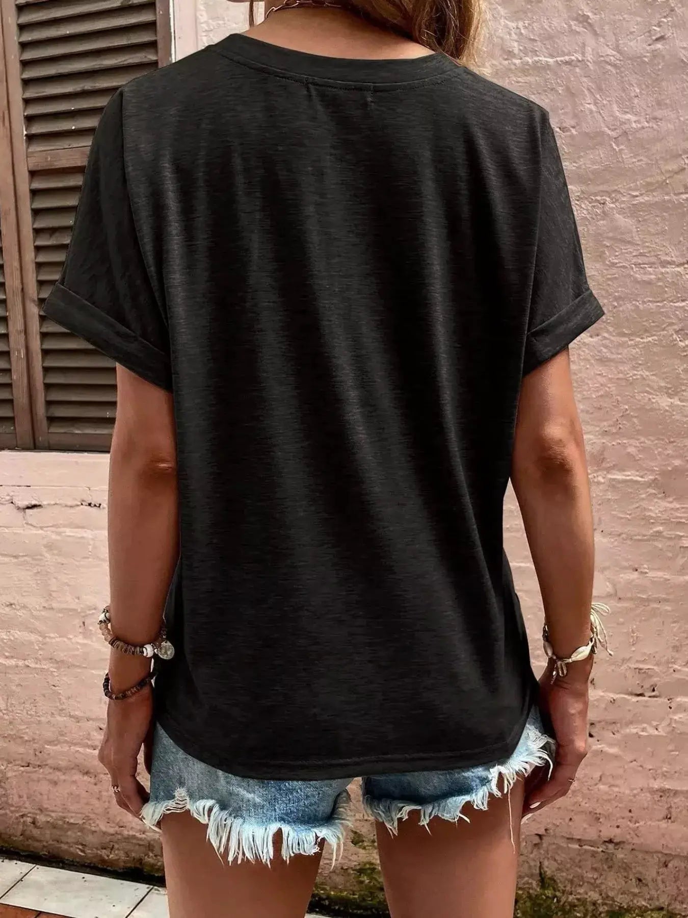 Full Size Notched T-Shirt with Rolled Sleeves Plus Size by Trendsi