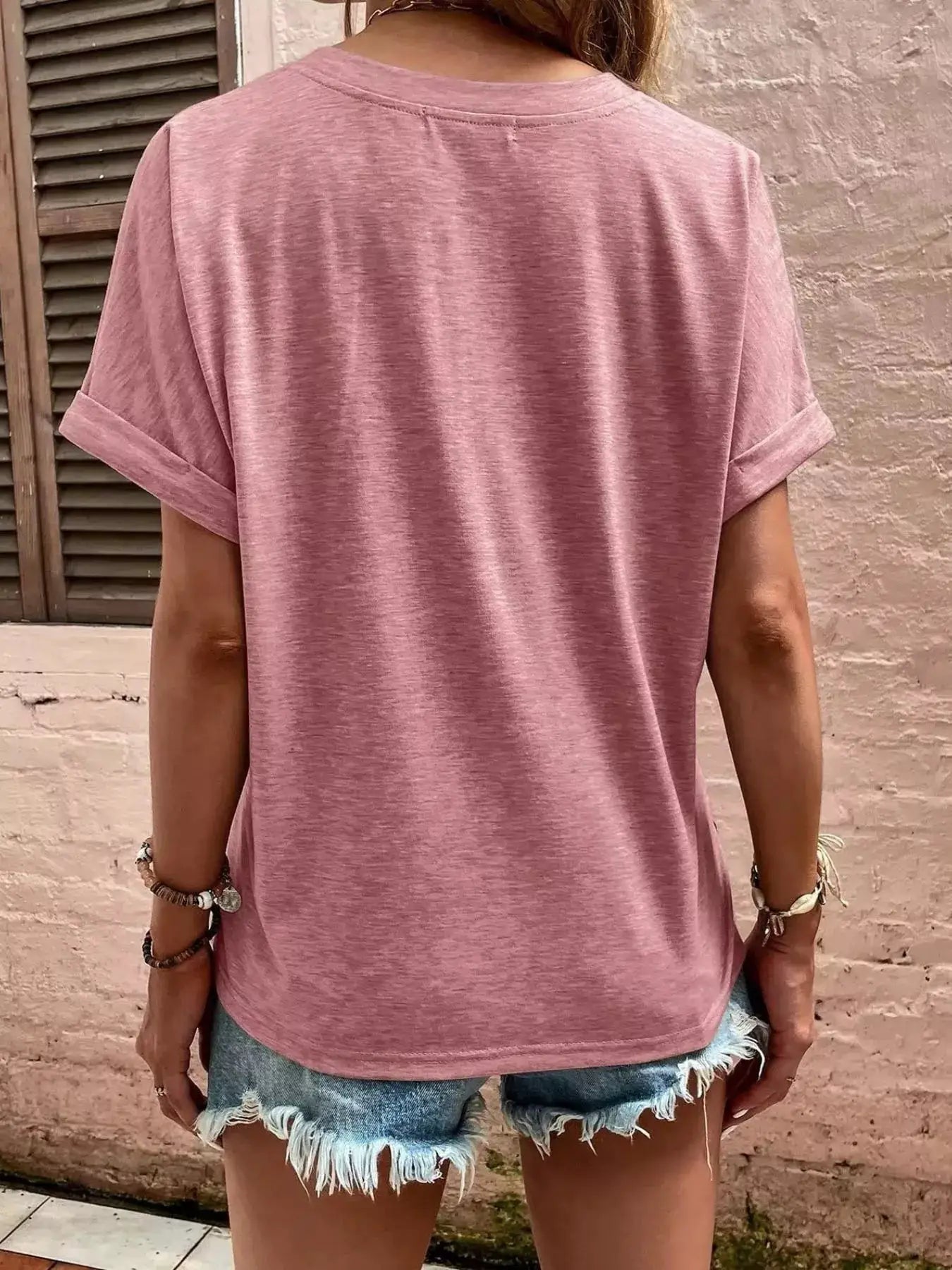 Full Size Notched T-Shirt with Rolled Sleeves Plus Size by Trendsi