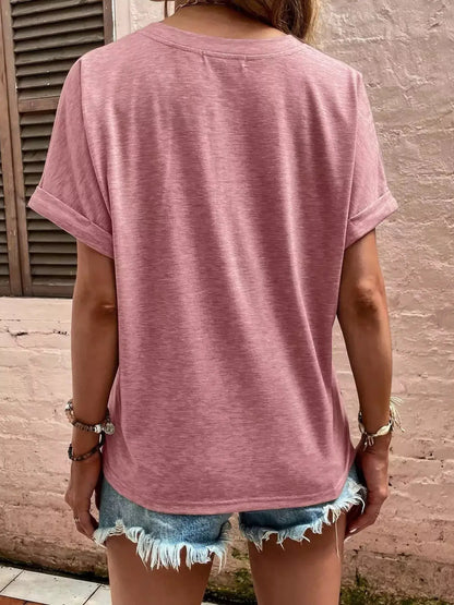 Full Size Notched T-Shirt with Rolled Sleeves Plus Size by Trendsi