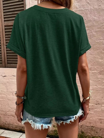 Full Size Notched T-Shirt with Rolled Sleeves Plus Size by Trendsi