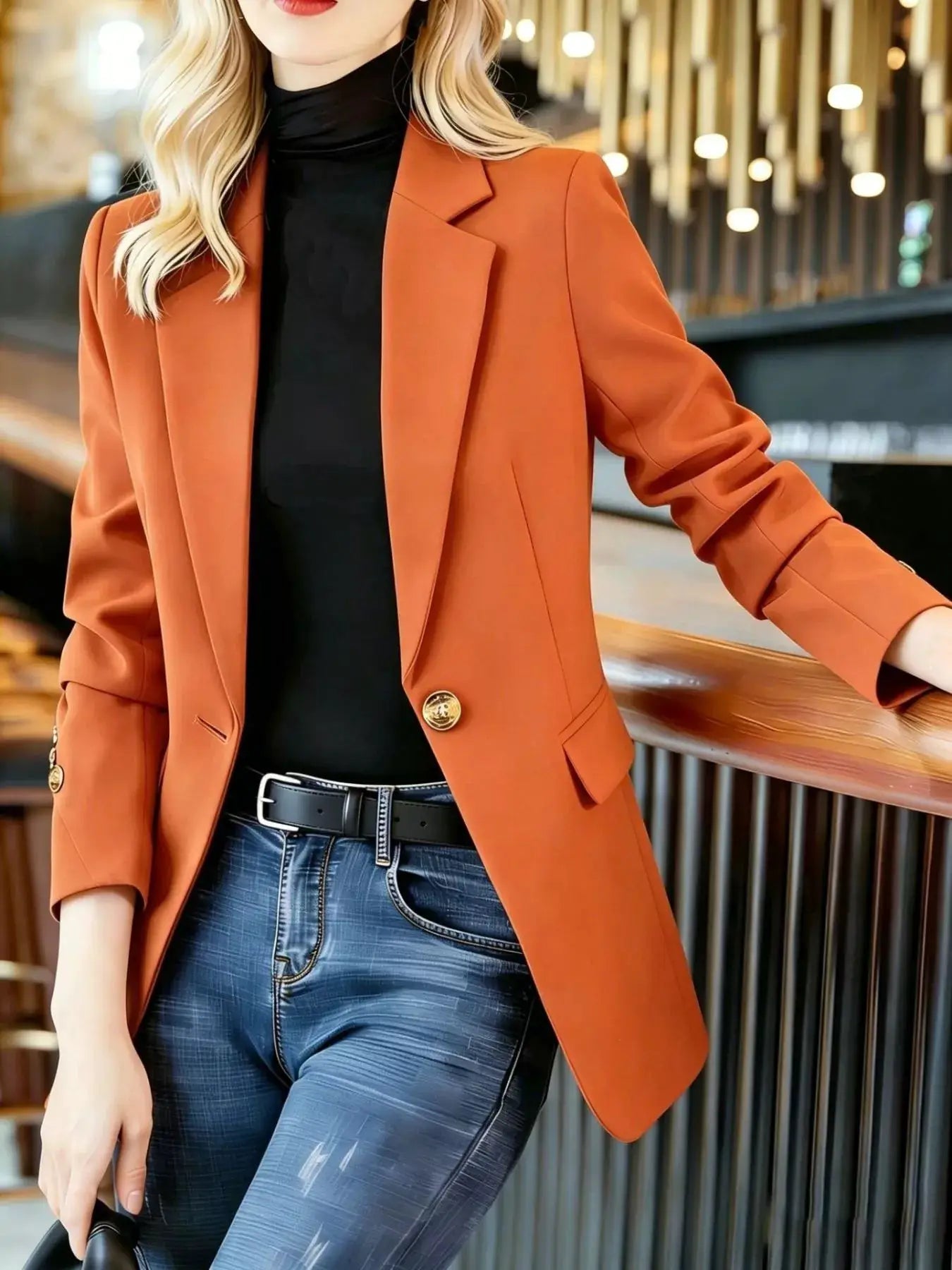 Full Size One Button Lapel Collar Blazer Plus Size by Trendsi