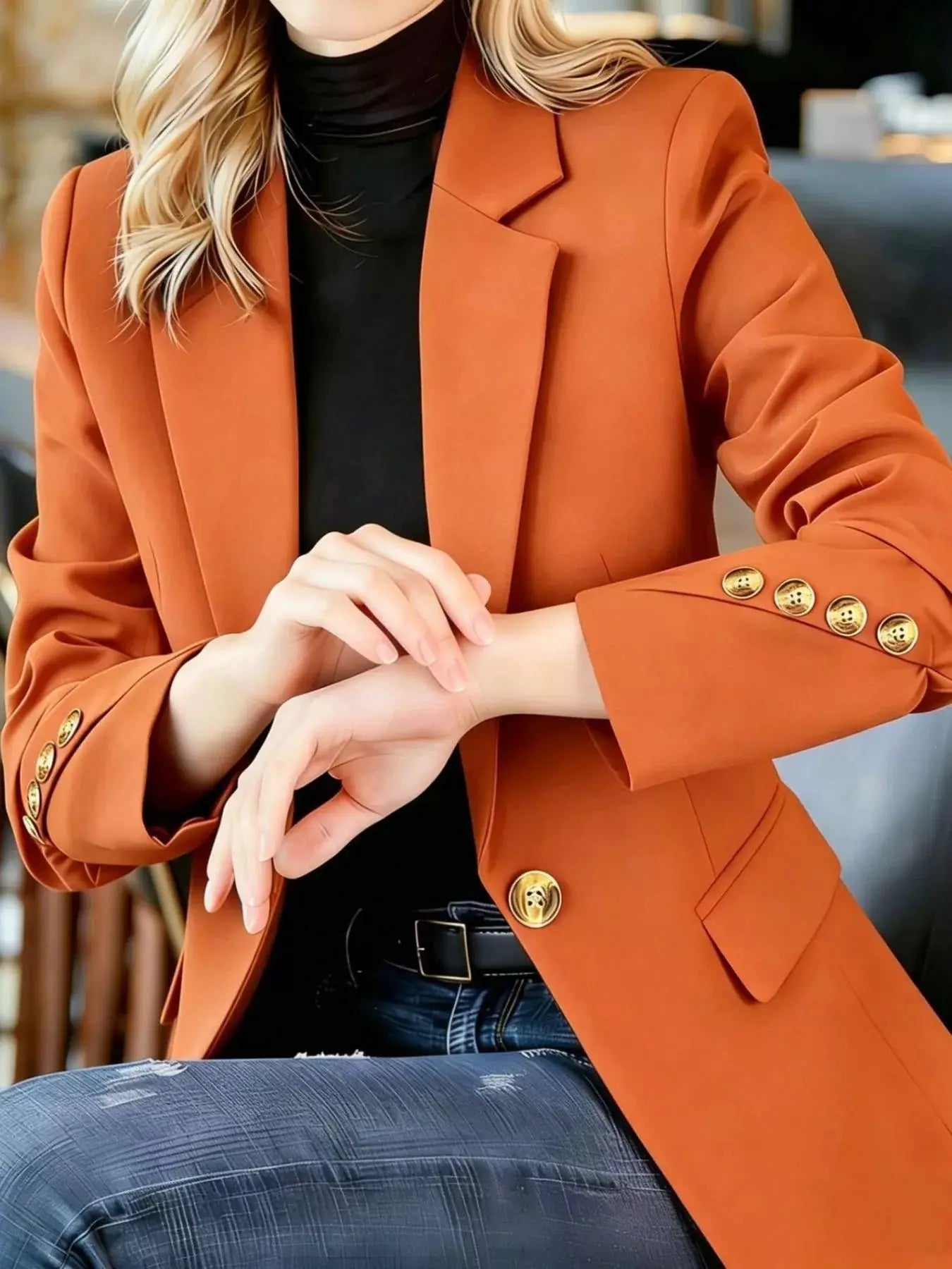 Full Size One Button Lapel Collar Blazer Plus Size by Trendsi