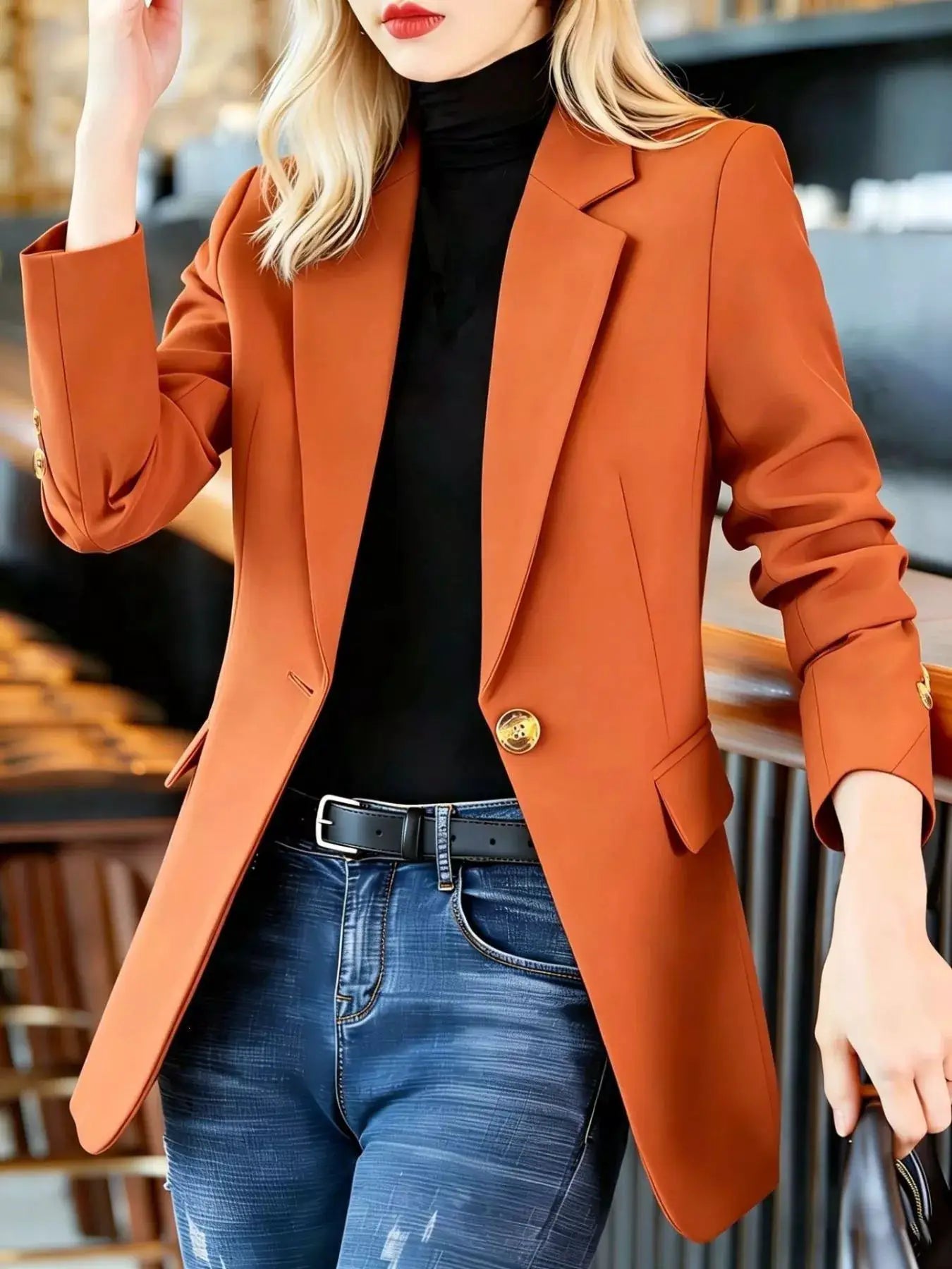 Full Size One Button Lapel Collar Blazer Plus Size by Trendsi