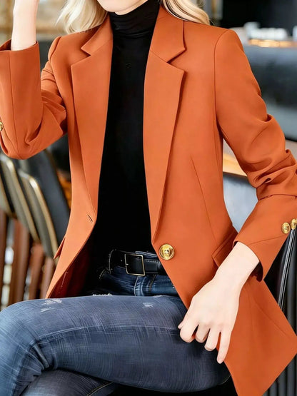 Full Size One Button Lapel Collar Blazer Plus Size by Trendsi
