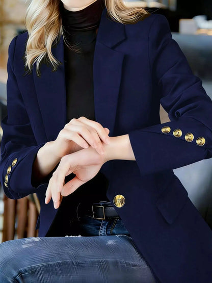 Full Size One Button Lapel Collar Blazer Plus Size by Trendsi