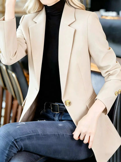 Full Size One Button Lapel Collar Blazer Plus Size by Trendsi